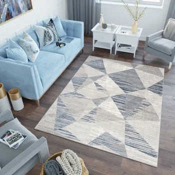 Koberec Moderní koberec Asthane - trojúhelníky 2 - šedý/tmavě modrý Rozměr koberce: 80x150 cm