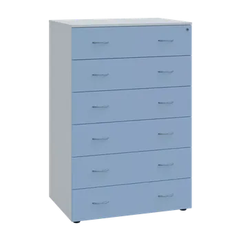 Kartotéka LKRP BIG - A5 dřevěná kartotéka, 6-zásuvková, centrální zámek, korpus bílý/čílka pastelově modrá