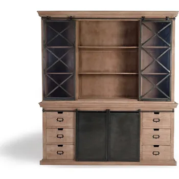 Kuchyňská skříňka Dřevěná industriální vitrína Industrial Gin 220cm s příborníkem