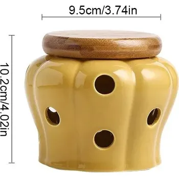 Dóza na potraviny Keramická dóza na česnek s víkem | kuchyňské vybavení - Žluť