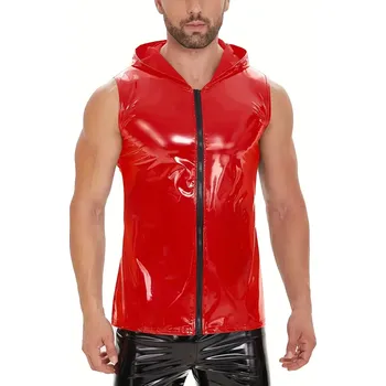 Pánské erotické prádlo Vesta s kapucí - varianty černá / červená Barva: Červená, Velikost: XL