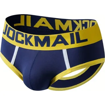 Pánské erotické prádlo JOCKMAIL slipy s částečně odhaleným zadkem - modrá / černá / červená / šedá Barva: Šedá, Velikost: L