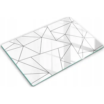 Obraz Kuchyňská skleněná deska na krájení s grafikou Velká 80x52 cm Bílé trojúhelníky