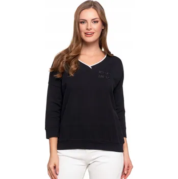 Dámská košile BAVLNĚNÁ DÁMSKÁ BLŮZKA MORAJ S 3/4 RUKÁVEM VOLNÉHO STŘIHU ČERNÁ POHODLNÁ 3XL