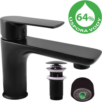 Vodovodní baterie VLTAVA ECO - Umyvadlová baterie s výpustí, Černá - matná VTE427.0KCMAT, RAV Slezák Barva: Černá - matná, Rozměr: 3,8"