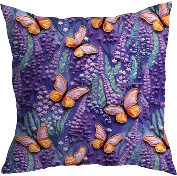 Dekorativní polštářek DEKORAČNÍ POVLEČENÍ NA POLŠTÁŘEK 40X40 CM JARO LEVANDULE MOTÝL VZOR 389