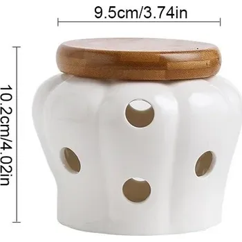 Dóza na potraviny Keramická dóza na česnek s víkem | kuchyňské vybavení - Bílý