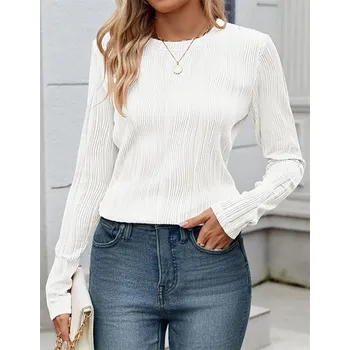 Dámská halenka Žebrovaná halenka s dlouhými rukávy Barva: Bílá, Velikost: M