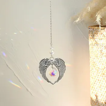 Čakrový závěs s krystaly a lotosem | skleněná dekorace - stříbrná barva MS130