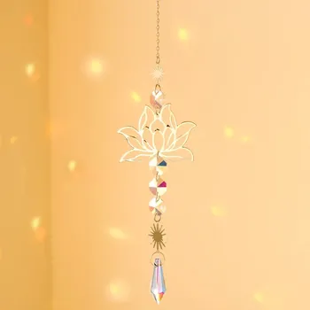 Čakrový závěs s krystaly a lotosem | skleněná dekorace - stříbrná barva MS488