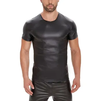 Pánské erotické prádlo Tričko s kulatým výstřihem a krátkým rukávem - černé, 95% polyester, 5% elastan Velikost: L