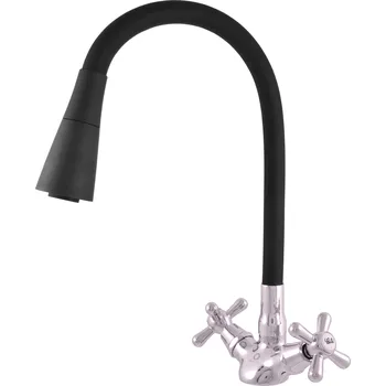 Vodovodní baterie MORAVA RETRO - Umyvadlová/dřezová baterie s flexibilním ramínkem bez výpusti, Chrom/Černá MK120.0/13, RAV Slezák Barva: chrom/černá, Rozměr: 1/2"