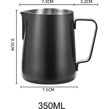 Konvička na mléko Nerezová konvička na šlehání mléka s odměrkou | Baristické vybavení - A-Černá-350ML