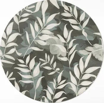 Koberec Kulatý Koberec Vinyl PVC fi 80 cm Jasné jemné listy vegetace vintage