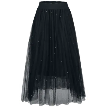 Dámská sukně Středně dlouhá sukně z Banned Retro - Síťovinová sukně s kamínky Sophia - Ženy - černá