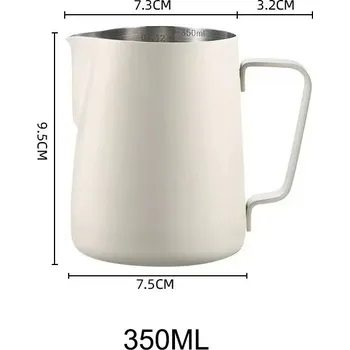 Konvička na mléko Nerezová konvička na šlehání mléka s odměrkou | Baristické vybavení - A-Bílá-350ML