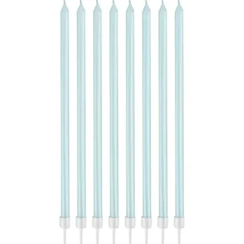 Dortová svíčka Narozeninové SVÍČKY světle modré na dort 15,5x0,44 cm 8 ks EFEKTNÍ