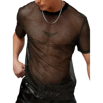 Pánské erotické prádlo Černé prodyšné síťované tričko 100% polyester Velikost: L