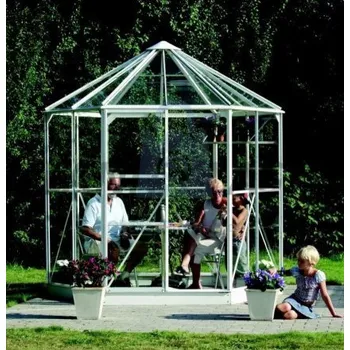 Skleník Pavilon zahradní HERA, bezpečnostní sklo 3 mm, konstrukce elox hliník typ 4500, 2300 x 2560 mm, stříbrný, balení 1 ks