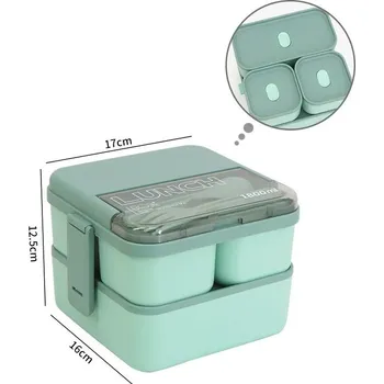 Svačinový box Dětský svačinový box s přihrádkami 1100ML/1800ML | Krabička na oběd - Zelená Dvouvrstvá