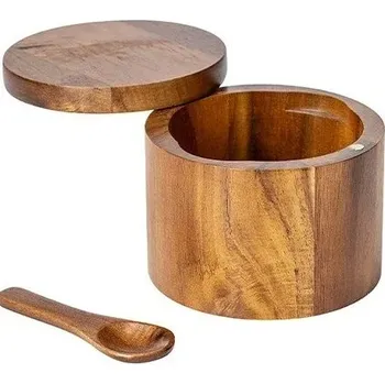 Dóza na potraviny Dřevěná kořenka s víkem a lžičkou | Dóza na koření 1+1 ks - 1 mřížka vrstvy 1