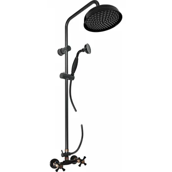 Sprchový set MORAVA RETRO - Sprchový systém s vodovodní baterií, Černá matná/Stará mosaz (Bronz) MK381.5/7CMATSM, RAV Slezák Barva: Černá matná/Stará mosaz (Bronz), Rozměr: 100 mm