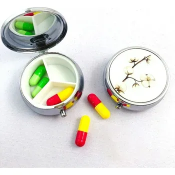 Dávkovač léků Kovový dávkovač léků s přihrádkami | Luxusní organizér, cestovní krabička - Bavlna