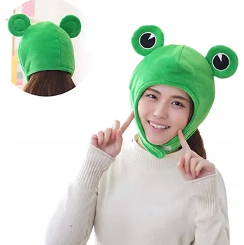 Čepice ROZTOMILÁ ZELENÁ PLYŠOVÁ ČEPICE ŽÁBA ŽABIČKA CUTE FROG S UŠIMA COSPLAY