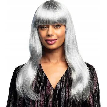 Karnevalová paruka Dámská dlouhá paruka glitrová bílý odstín