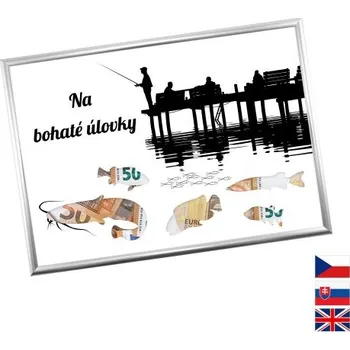 Žertovný předmět Rámeček na darování peněz - Rybář, Nápis slovensky, Rámeček 907 - stříbrná metalická