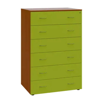 Kartotéka LKRP BIG - A5 dřevěná kartotéka, 6-zásuvková, centrální zámek, korpus třešeň šumavská/čílka jarní zeleň