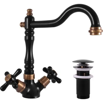 Vodovodní baterie MORAVA RETRO - Umyvadlová baterie s výpustí, Černá matná/Stará mosaz (Bronz) MK121.0/8CMATSM, RAV Slezák Barva: Černá matná/Stará mosaz (Bronz), Rozměr: 3,8"