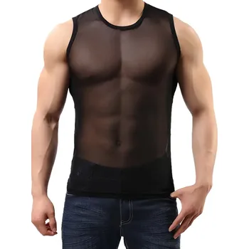 Pánské erotické prádlo Sportovní sexy průsvitné tílko černé Velikost: XXL