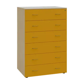 Kartotéka LKRP BIG - A5 dřevěná kartotéka, 6-zásuvková, centrální zámek, korpus bříza světlá/čílka žlutá odio