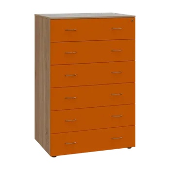 Kartotéka LKRP BIG - A5 dřevěná kartotéka, 6-zásuvková, centrální zámek, korpus dub bardolino/čílka mandarinka