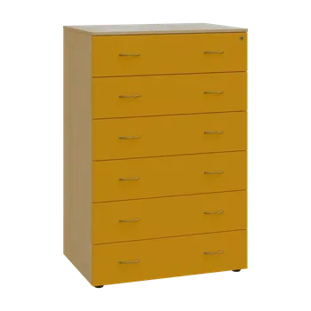 Kartotéka LKRP BIG - A5 dřevěná kartotéka, 6-zásuvková, centrální zámek, korpus javor horský/čílka žlutá odio