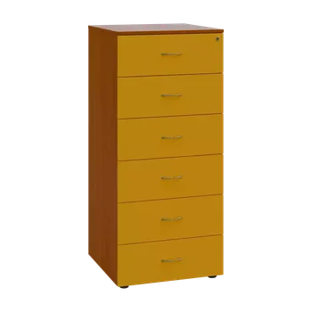 Kartotéka LKRP - A5 dřevěná kartotéka, 6-zásuvková, centrální zámek, korpus třešeň šumavská/čílka žlutá odio