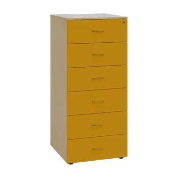 Kartotéka LKRP - A5 dřevěná kartotéka, 6-zásuvková, centrální zámek, korpus bříza světlá/čílka žlutá odio