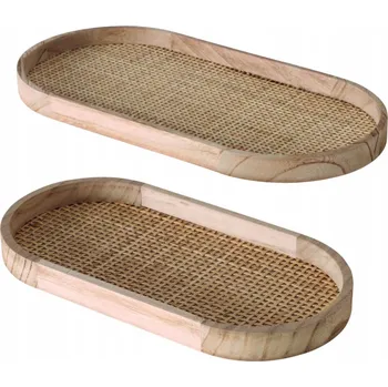 Dekorativní dřevěný tác Ceres 30 cm, ratanový tác na servírování Boltze