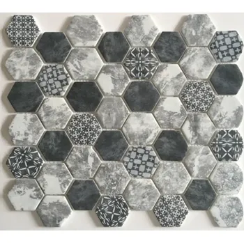 Obklad MOSAIC Mozaika recyklované sklo MSH011 hexagon šedý PATCHWORK