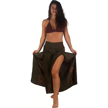 Dámské kalhoty Batikované kalhoty / kalhoty s rozparky / kalhotová sukně Sayuri Khaki, Sittar UNI