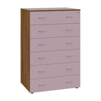 Kartotéka LKRP BIG - A5 dřevěná kartotéka, 6-zásuvková, centrální zámek, korpus ořech světlý/čílka pastelově růžová