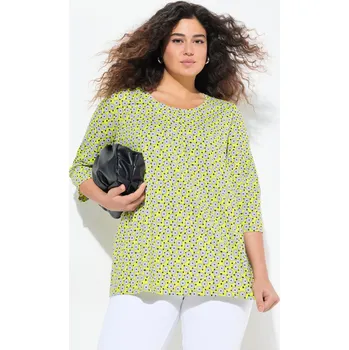 Dámské tričko Ulla Popken, Plus size Tričko, květy, A střih, ozdobné sklady, kulatý výstřih, 3/4 rukávy pro plnoštíhlé nadměrná velikost, 829087408-1129, zelený, 46/48, Nadměrné velikosti, Plus size oblečení, Oblečení pro boubelky, Oblečení pro baculky, Oblečení pro pl