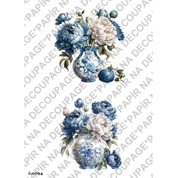 Umělecký papír Rýžový a soft papír na decoupage - Květiny ve váze - KB094 Materiál: Rýžový papír, Rozměr: A4