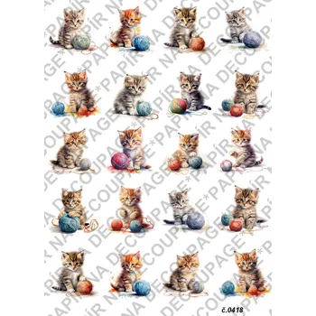 Umělecký papír Rýžový a soft papír na decoupage - Kočička s klubíčkem - KB0418 Materiál: Soft, Rozměr: A4