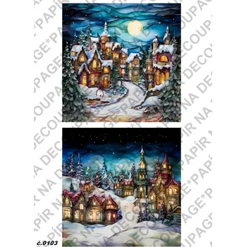 Umělecký papír Rýžový a soft papír na decoupage - Zimní krajinka - KB0103 Materiál: Soft, Rozměr: A4