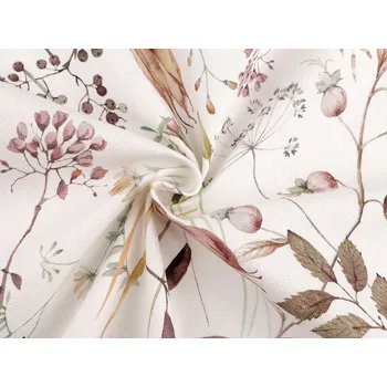 Bavlněná látka se strukturou Half panama s digitálním tiskem květy, barva 2 přírodní stř.