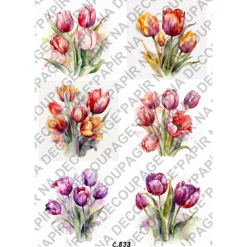 Umělecký papír Rýžový a soft papír na decoupage - Tulipány - KB0833 Materiál: Soft, Rozměr: A4