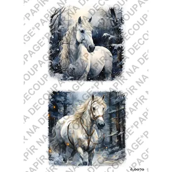 Umělecký papír Rýžový a soft papír na decoupage - Koně - KB070 Materiál: Soft, Rozměr: A4