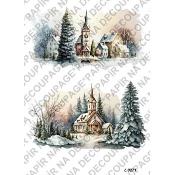 Umělecký papír Rýžový a soft papír na decoupage - Zimní krajina - KB0267 Materiál: Soft, Rozměr: A4